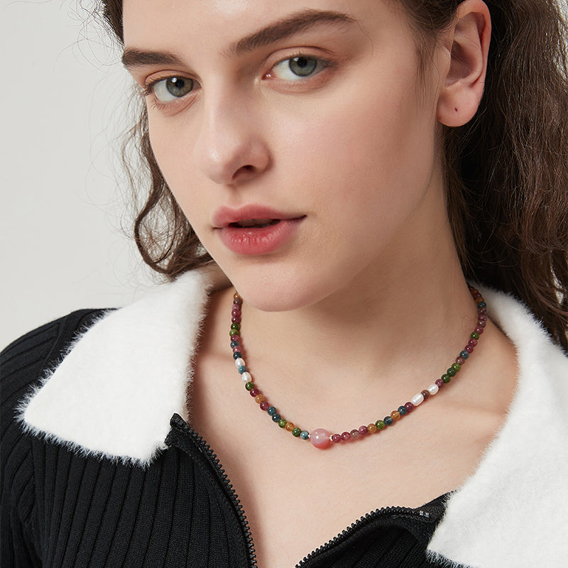 AWE Agate Tourmaline Beaded Necklace | Face 3 Face