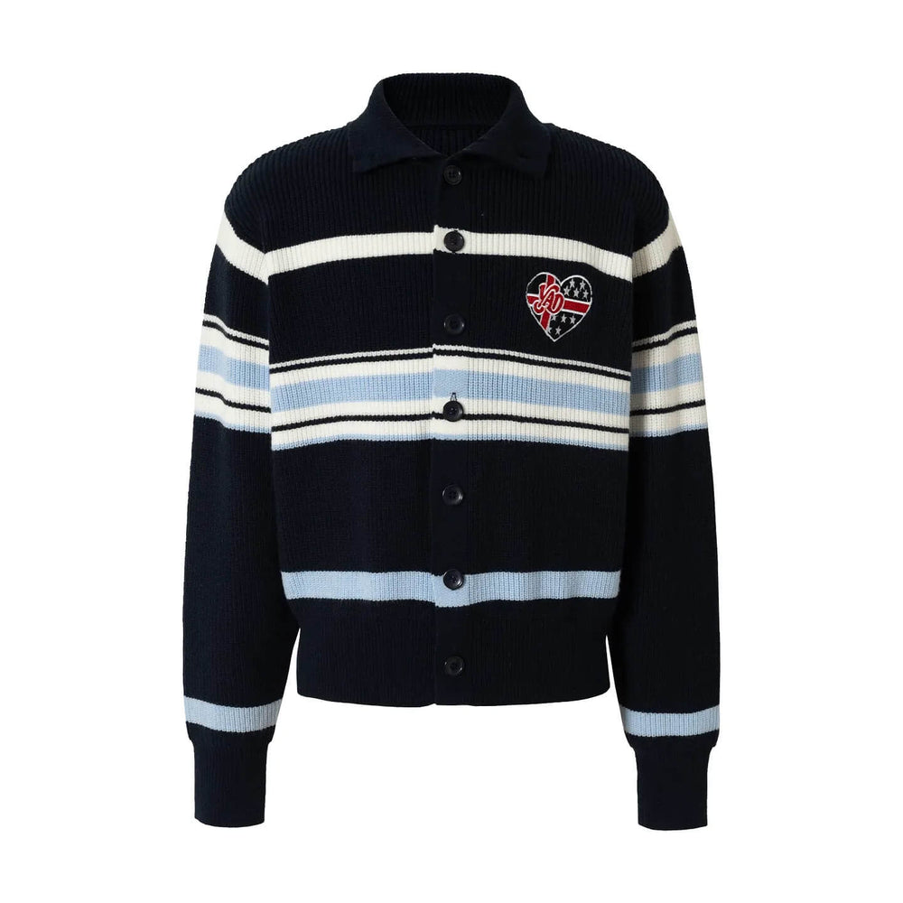 YADcrew Heart Embroidered Striped Knit Cardigan | Face 3 Face