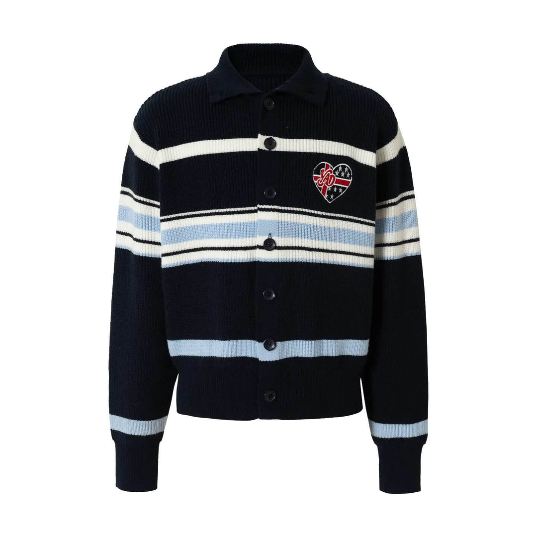 YADcrew Heart Embroidered Striped Knit Cardigan | Face 3 Face