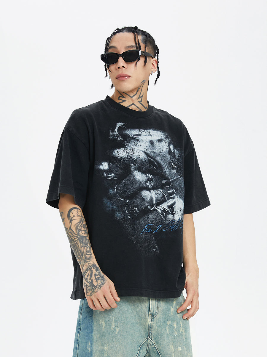 F2CE Heavy Washing Old Vintage Crush Printed Tee