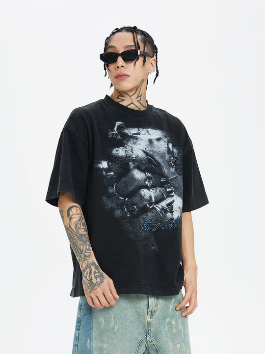 F2CE Heavy Washing Old Vintage Crush Printed Tee