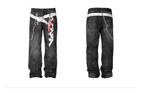 Small Town Kid Scarf Belt Chain 3D Printed Jeans | Face 3 Face