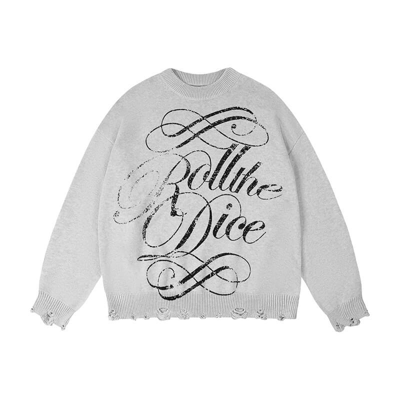 1807 ROLLTHEDICE Vintage Printed Distressed Knit Sweater | Face 3 Face