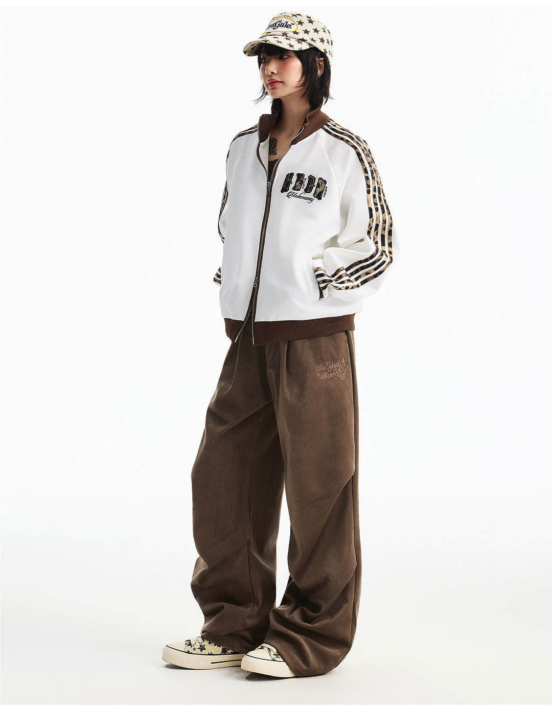 MEDM Leopard Print Stripe Sleeve Track Jacket | Face 3 Face
