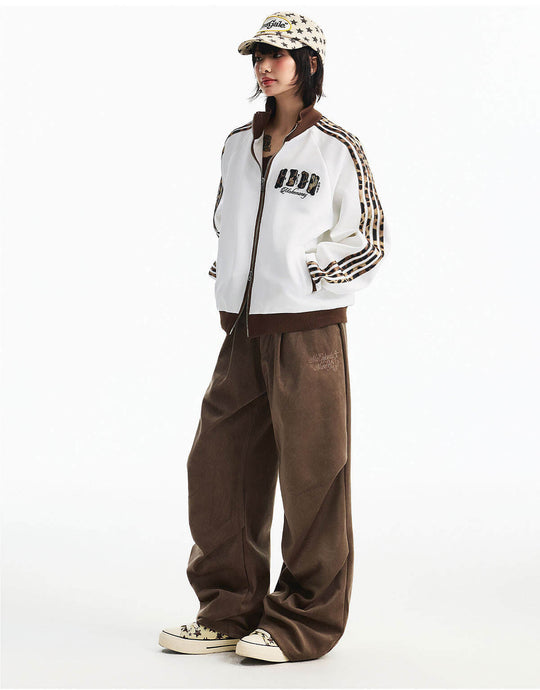 MEDM Leopard Print Stripe Sleeve Track Jacket | Face 3 Face