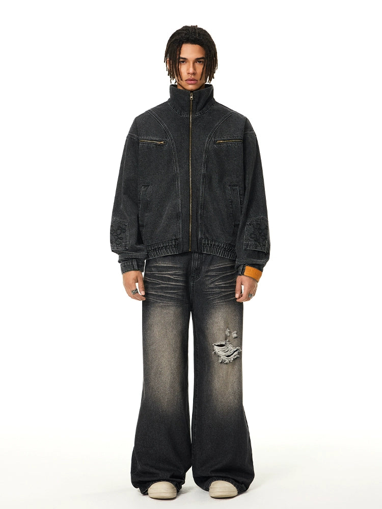 Achock Reconstructed Design Washed Denim Jacket | Face 3 Face