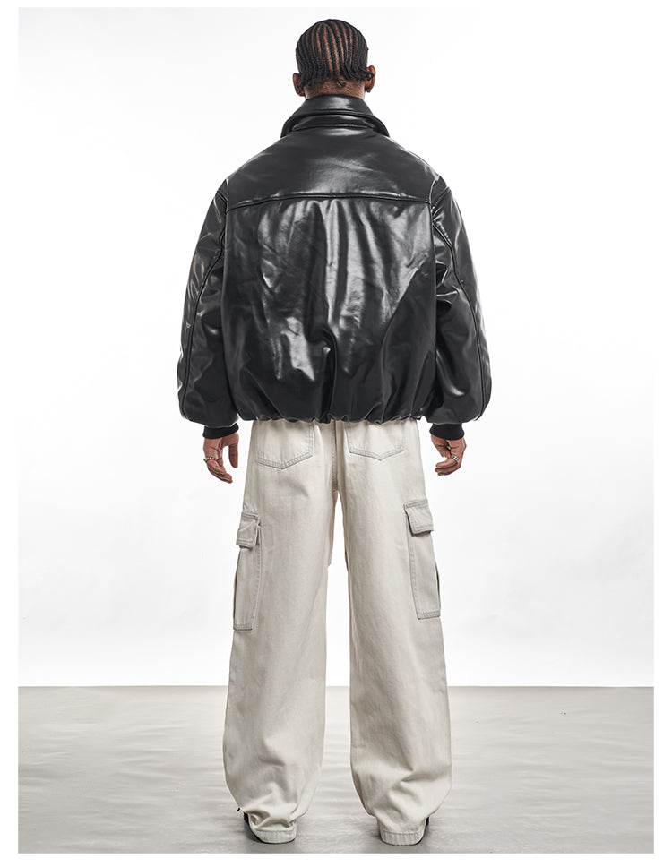 F3F Select PU Leather Bomber Puffer Jacket | Face 3 Face