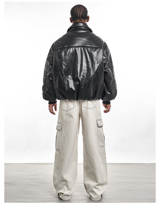 F3F Select PU Leather Bomber Puffer Jacket | Face 3 Face