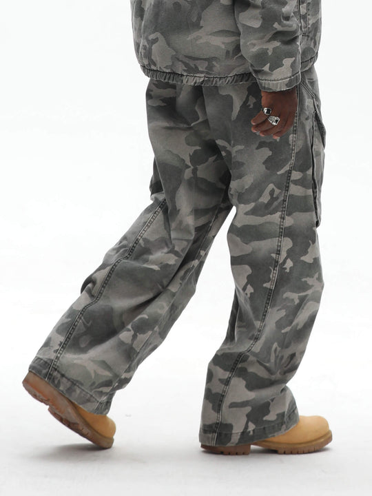 UNTILWERICH Washed Camouflage Work Cargo Pants
