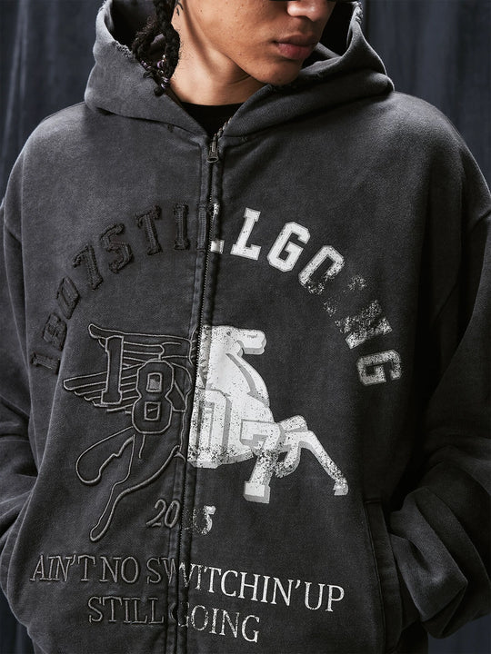 1807 Pegasus Wash Fade Zip Up Hoodie | Face 3 Face