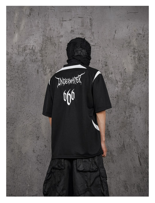 UNDERWATER Black and White Deconstructed Patchwork Embroidered Jersey Tee | Face 3 Face