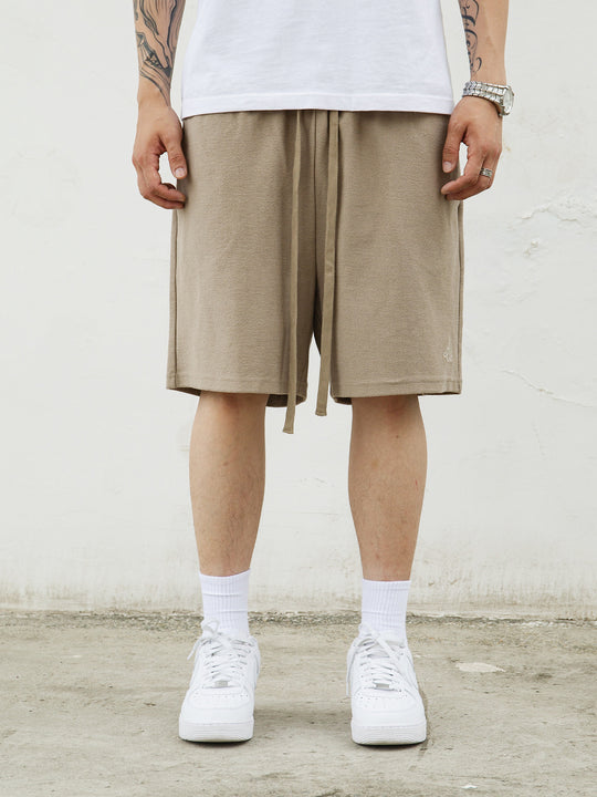 S45 Terry Drawstring Embroidered Logo Solid Color Sports Shorts | Face 3 Face