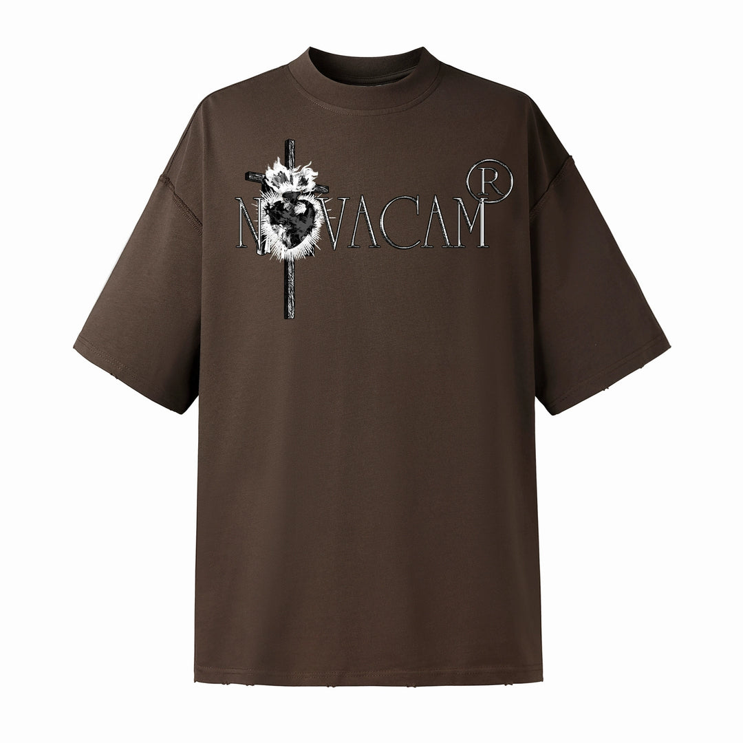 NOVACAM Vintage Frayed Logo Print Backstitch Tee | Face 3 Face