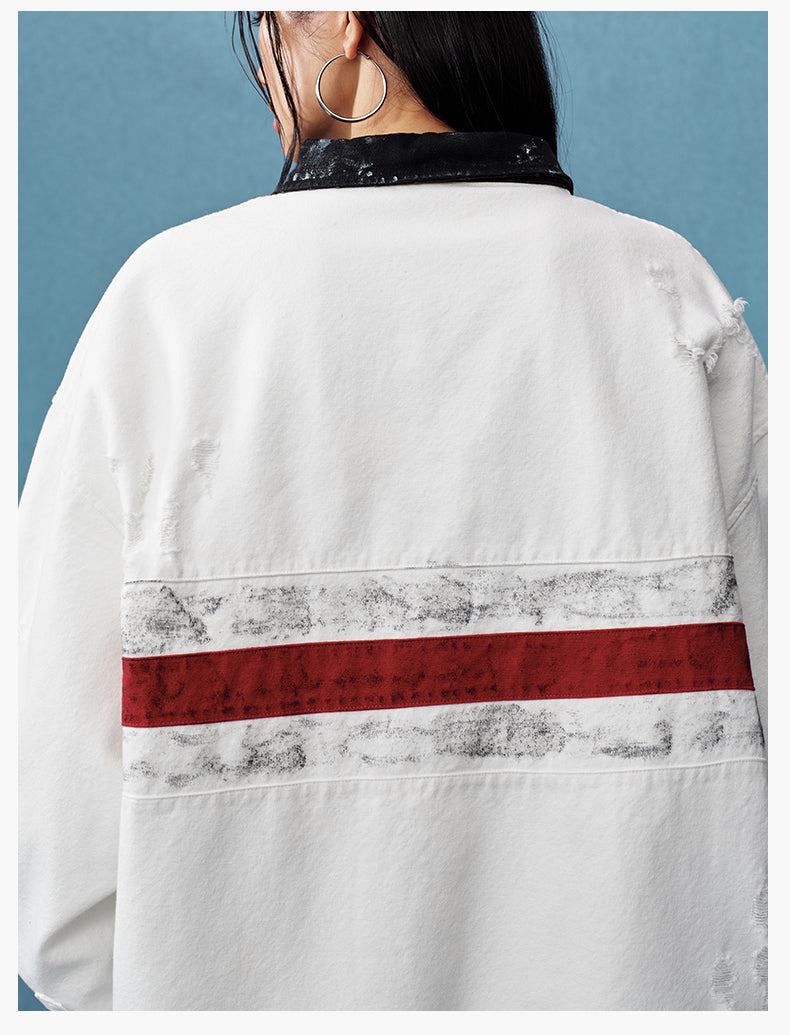 MEDM Asymmetric Collar Stripes Long Sleeve Polo | Face 3 Face