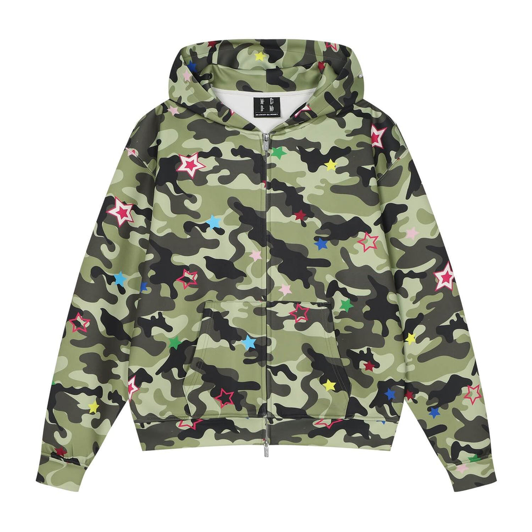 MEDM All Over Colorful Star Camouflage Zip Up Hoodie | Face 3 Face