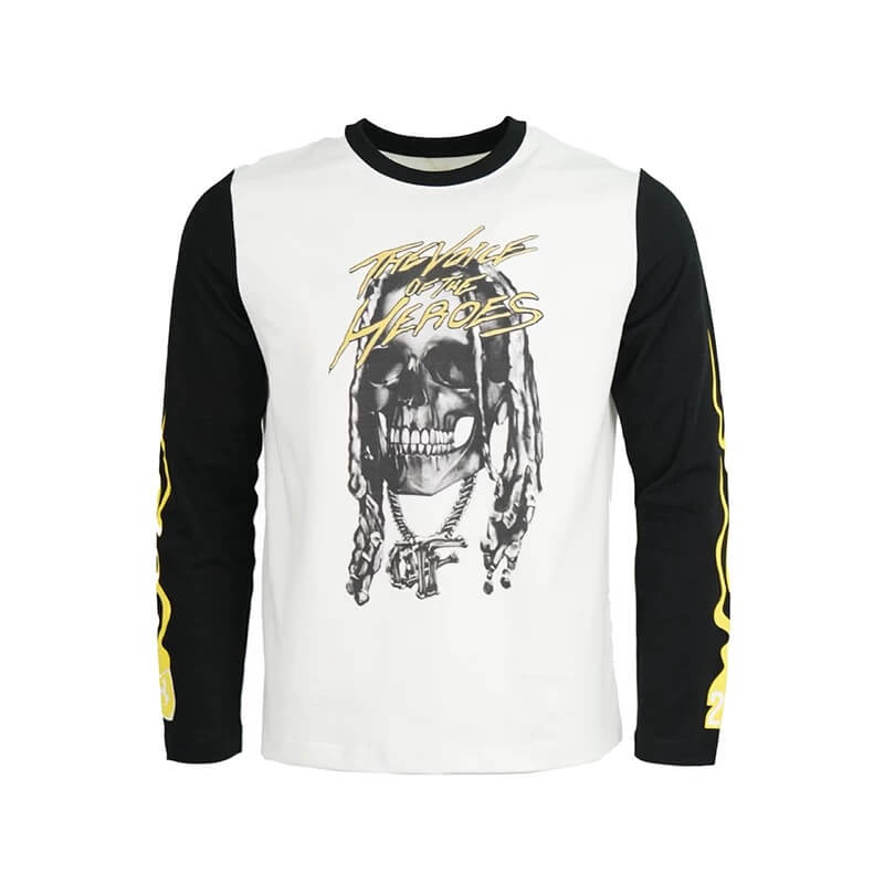TGFCLUB Skull Print Color Block Slim Fit Long Sleeve Tee | Face 3 Face
