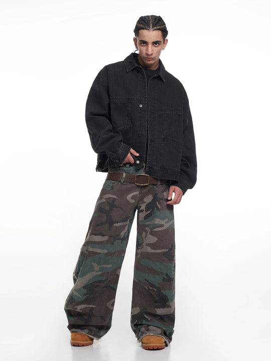 F3F Select Classic Black Washed Denim Jacket | Face 3 Face