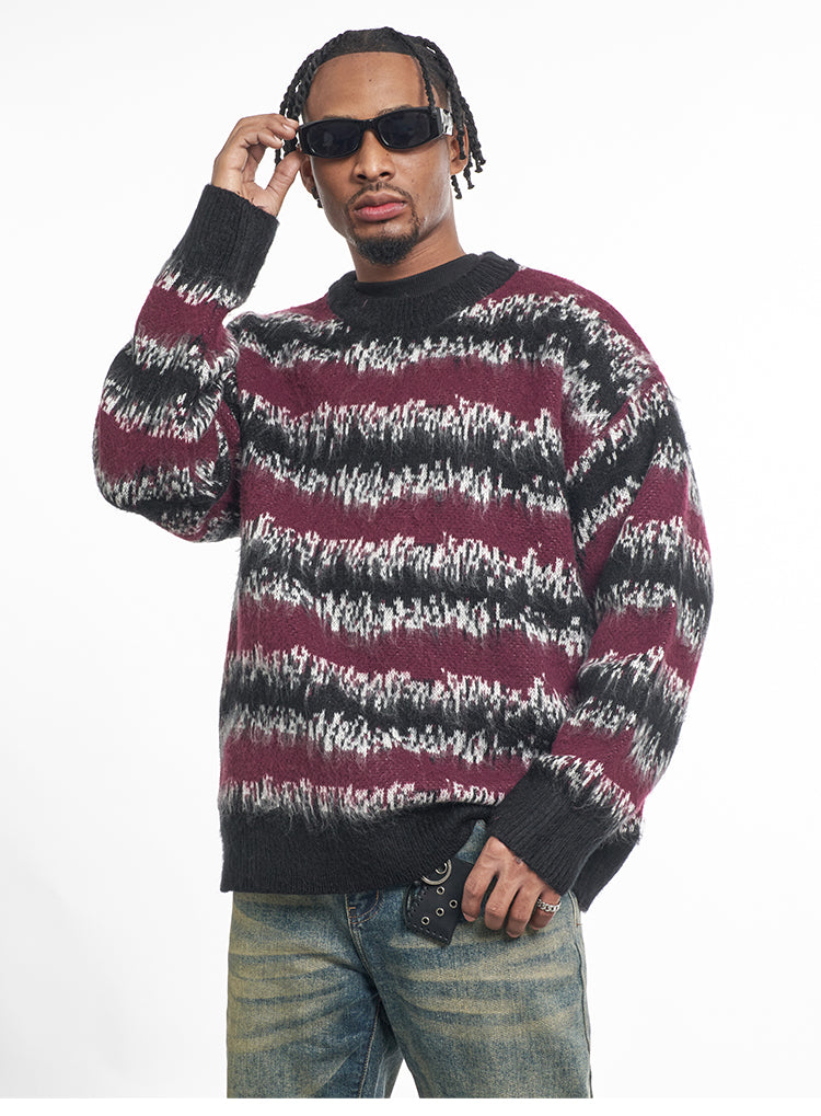 F3F Select Gradient Striped Fuzzy Knit Sweater | Face 3 Face