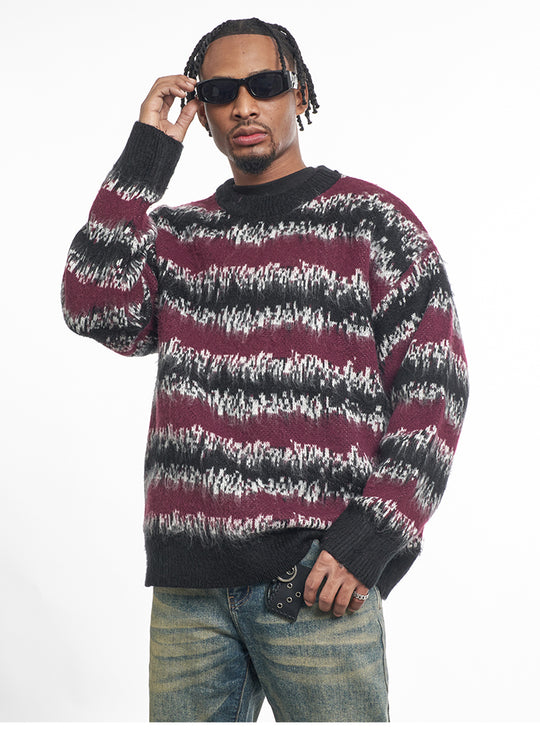 F3F Select Gradient Striped Fuzzy Knit Sweater | Face 3 Face