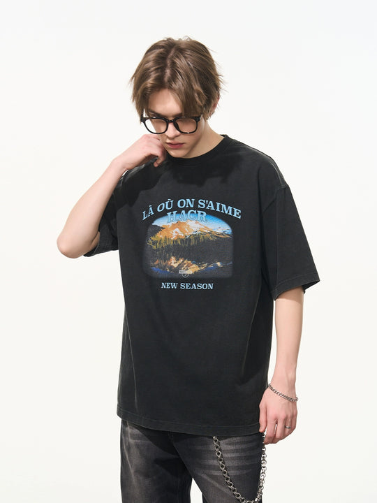 Harsh and Cruel Washed Printed Mountain Tee