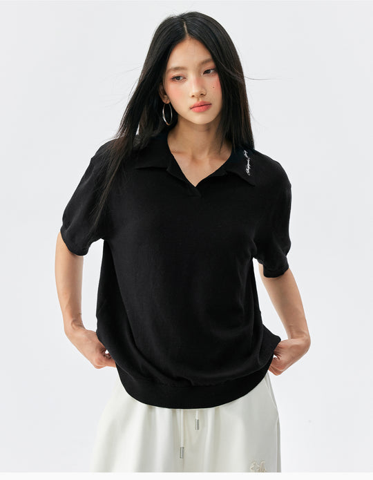 MEDM Handwriting Embroidery Knit Polo | Face 3 Face