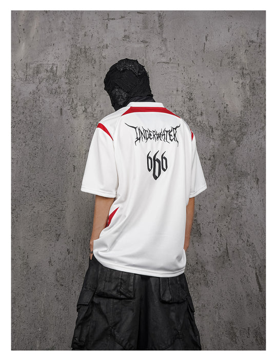 UNDERWATER White and Red Deconstructed Patchwork Embroidered Jersey Tee | Face 3 Face