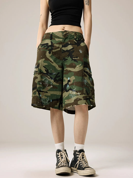 Remedy Paint Stained Camouflage Work Cargo Shorts | Face 3 Face