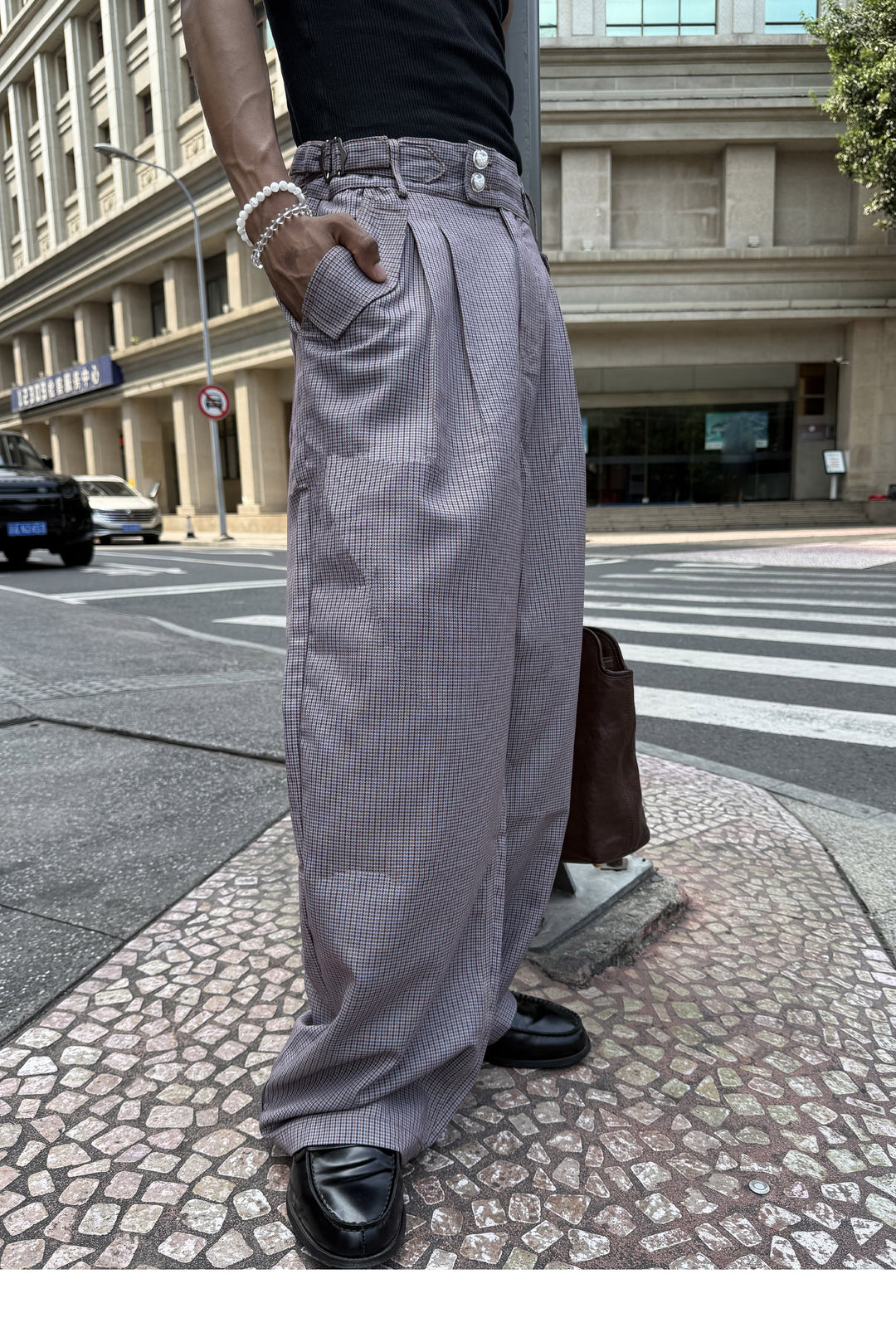 STEEPC Houndstooth Tucked Baggy Suit Pants | Face 3 Face