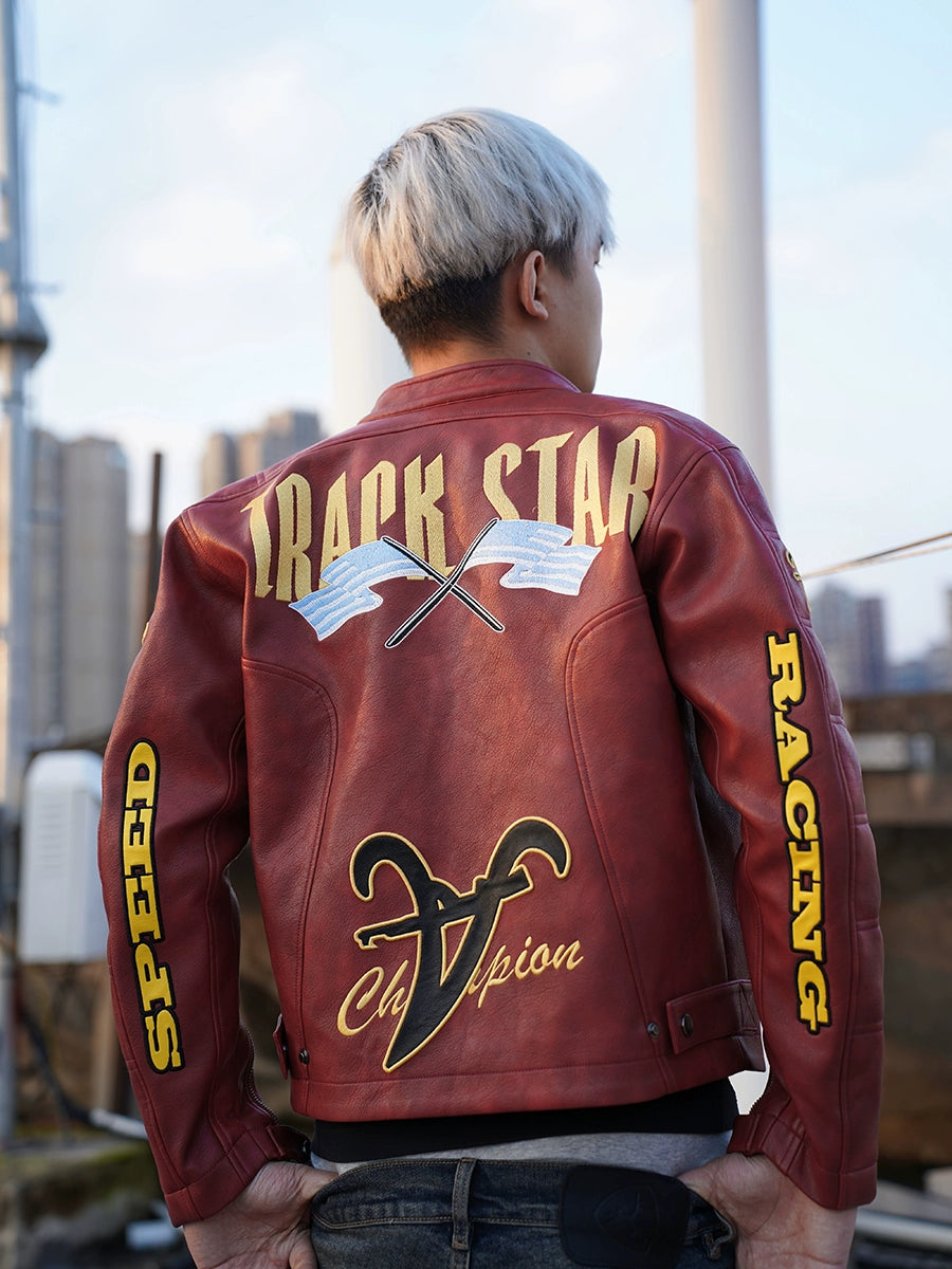 TGFCLUB Heavy Embroidery Racing Leather Jacket | Face 3 Face