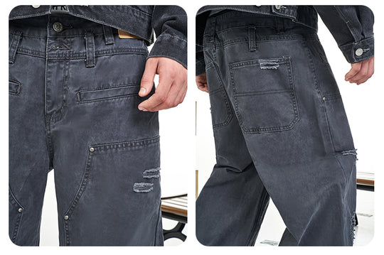 F3F Select Destroyed Double Knee Gray Baggy Jeans | Face 3 Face