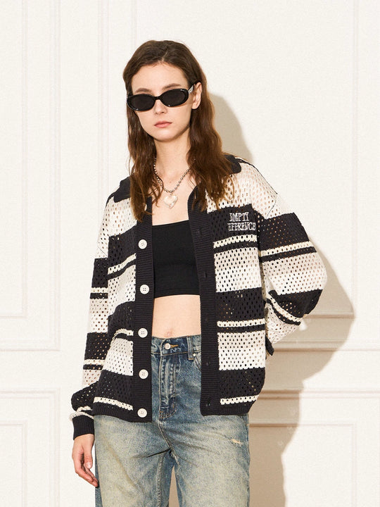 EMPTY REFERENCE Woven Striped Knit Cardigan