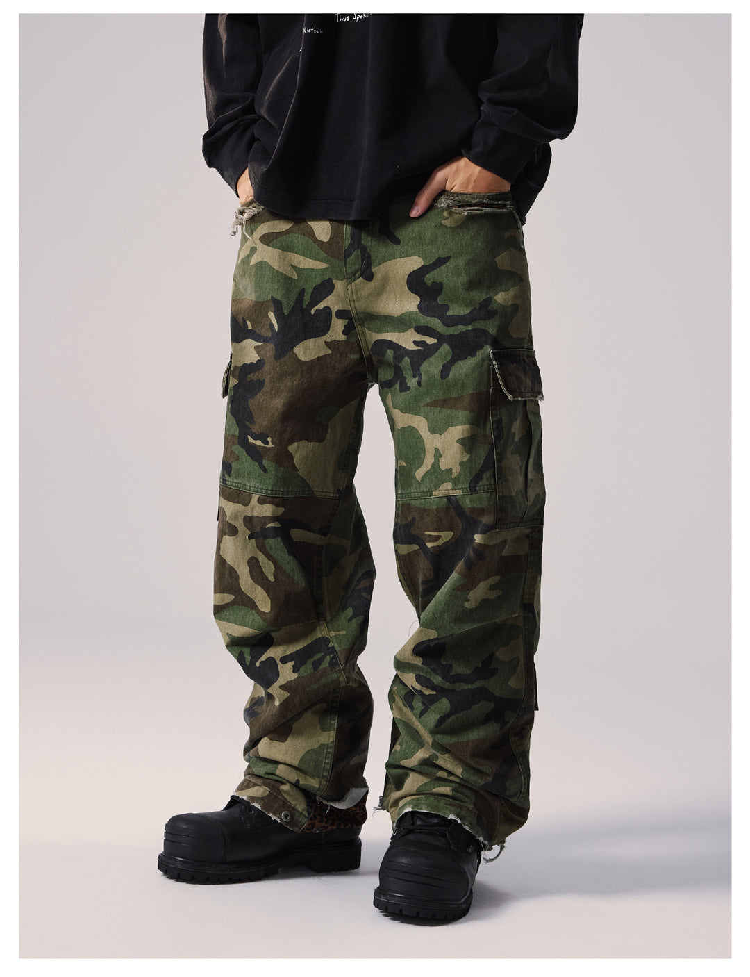 Remedy Distressed Camouflage Work Cargo Pants | Face 3 Face
