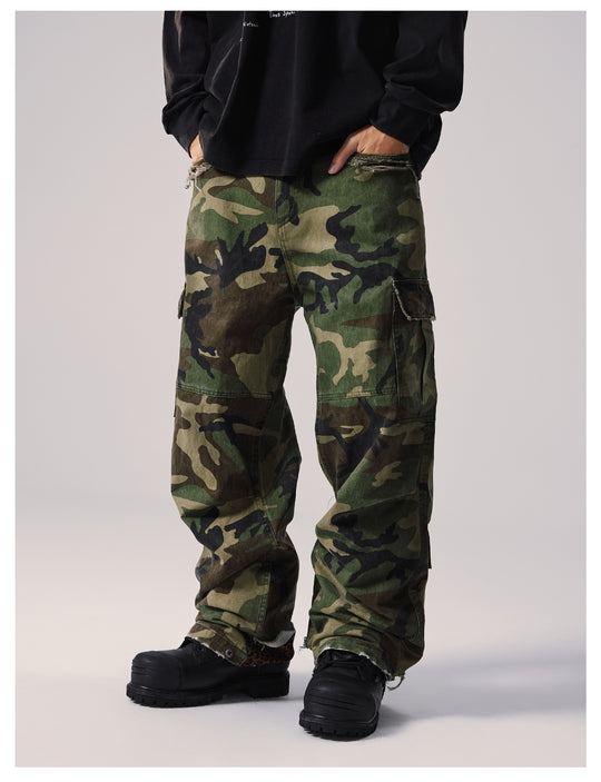 Remedy Distressed Camouflage Work Cargo Pants | Face 3 Face