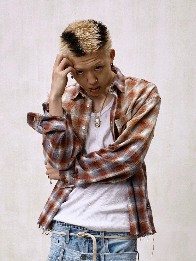 Remedy Gradient Washed Plaid Long Sleeve Shirt | Face 3 Face