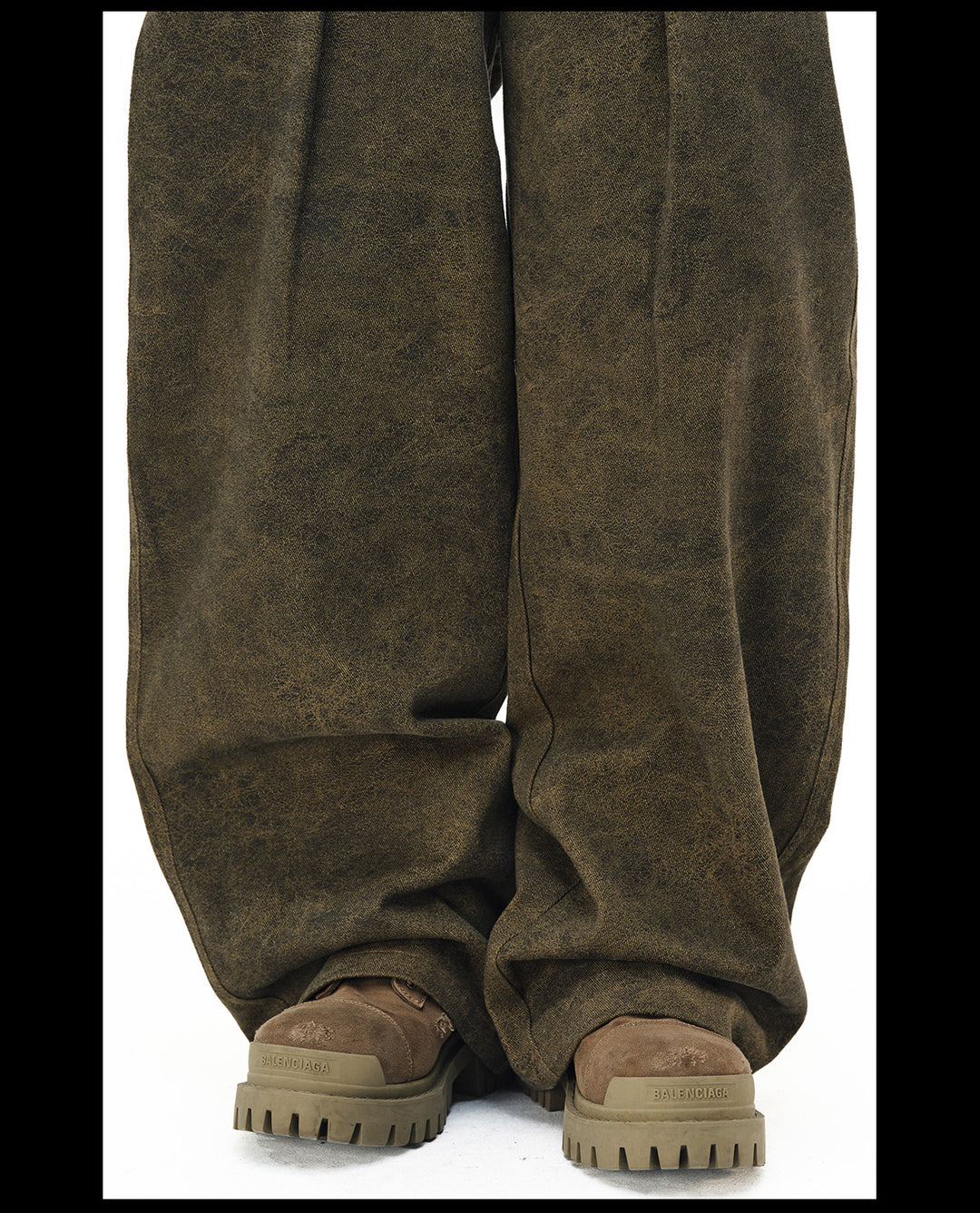 NOVACAM Brown Washed Tuck Baggy Pants | Face 3 Face