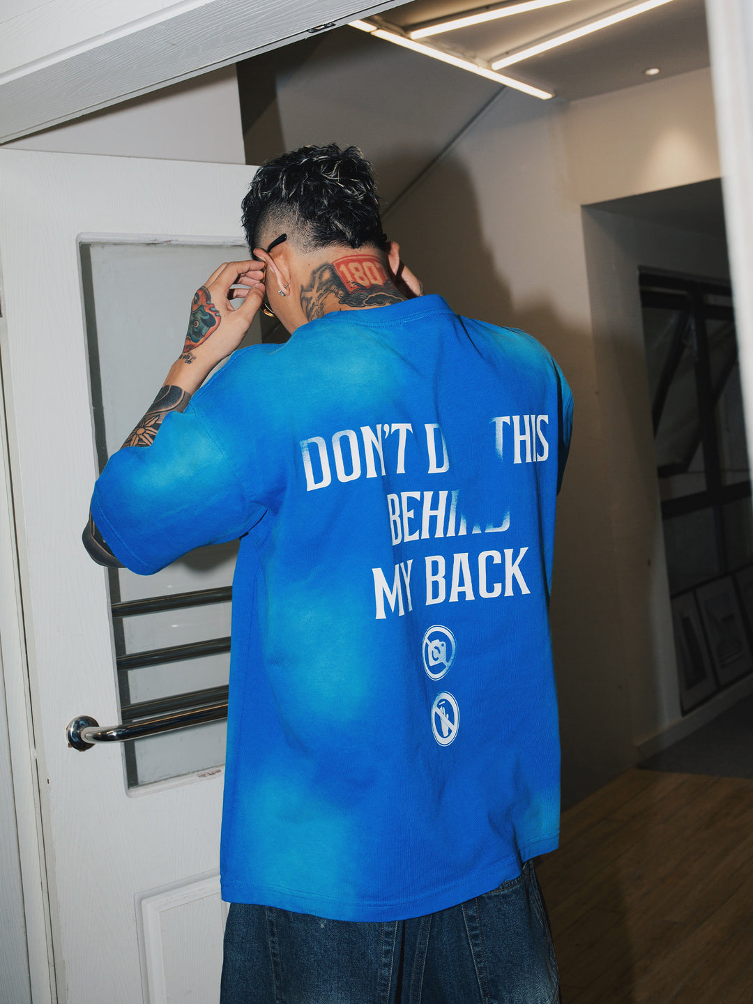 S45 Portrait Slogan Printing Washed Old Tee | Face 3 Face