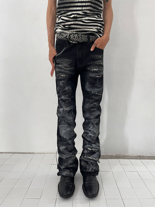 Night Lab Studded Lace Up Heavy Washed Distressed Jeans | Face 3 Face