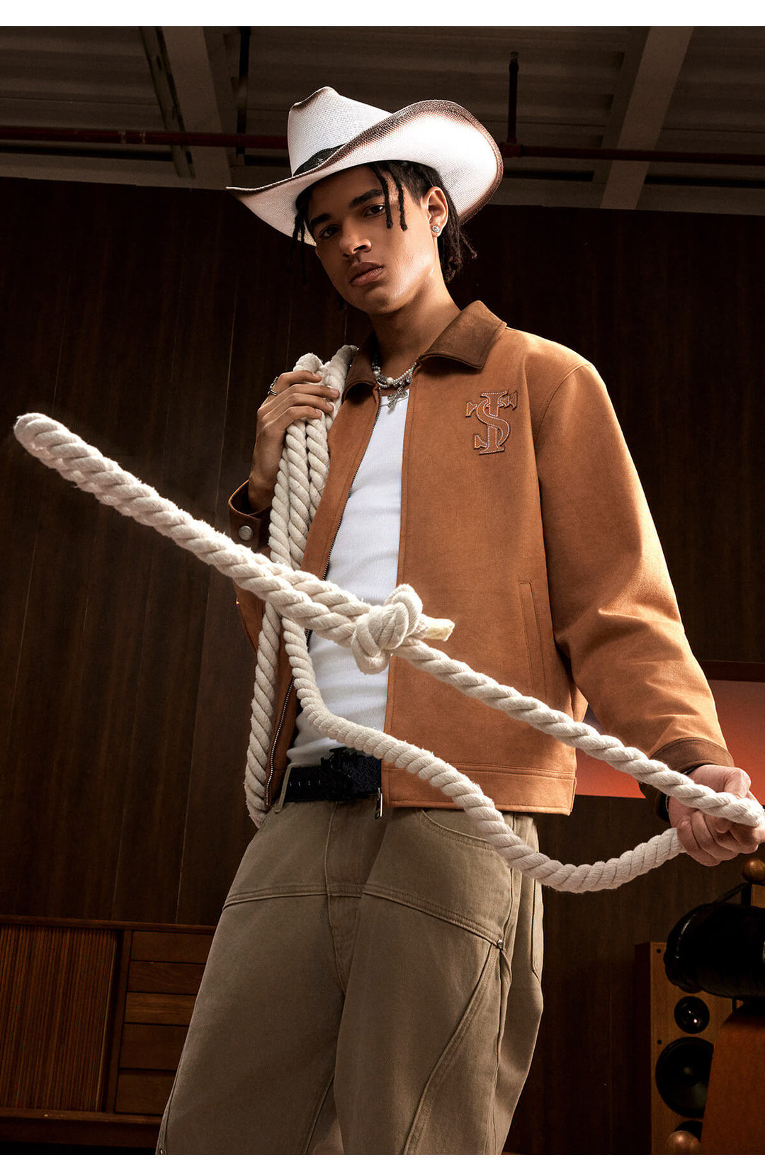 Small Town Kid Faux Suede Logo Patch Work Jacket | Face 3 Face