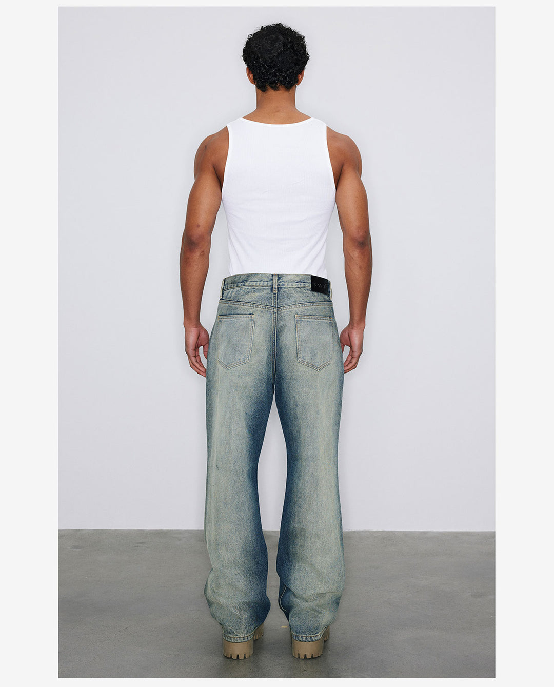 NOVACAM Heavy Washed Gradient Mud Dyed Stitched Flared Jeans | Face 3 Face