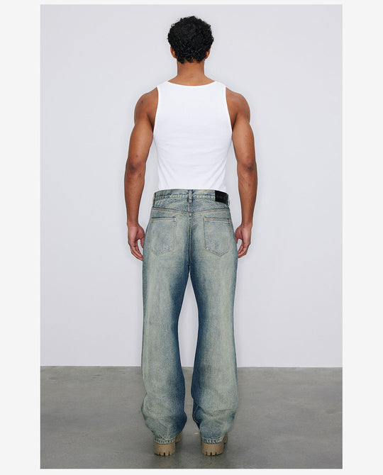 NOVACAM Heavy Washed Gradient Mud Dyed Stitched Flared Jeans | Face 3 Face