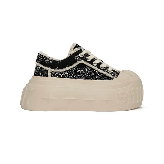 1807 INF-008 Gothic Lace Up Canvas Paisley Chunky Sneakers | Face 3 Face
