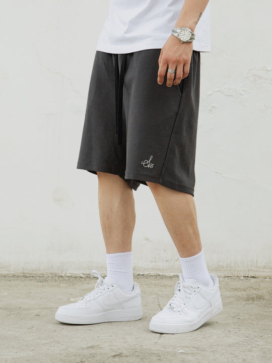 S45 Terry Drawstring Embroidered Logo Solid Color Sports Shorts | Face 3 Face