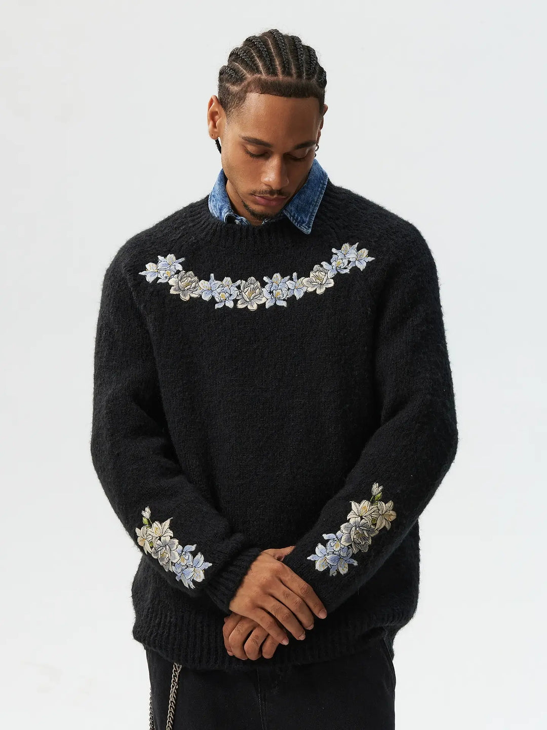 MEDM Floral Embroidered Mohair Knit Sweater | Face 3 Face
