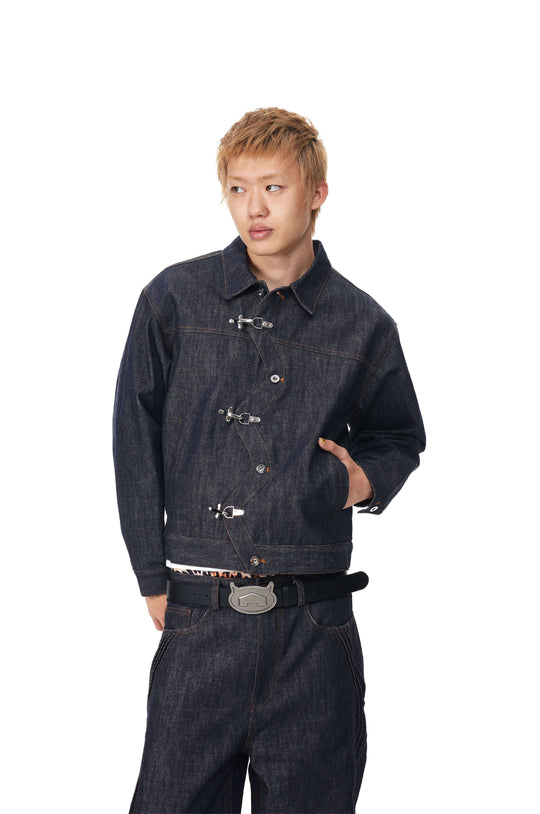 EVILKNIGHT(EK) 3D Cut Twisted Front Denim Jacket | Face 3 Face