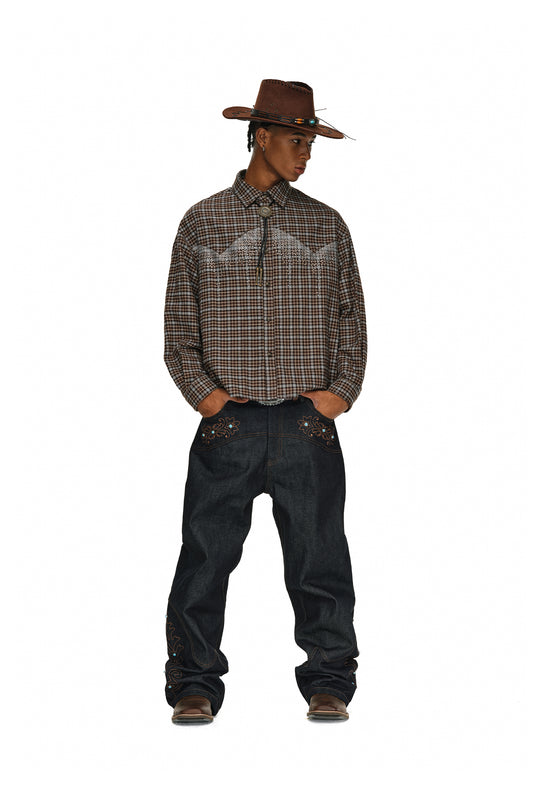 ANTIDOTE Turquoise Studded Embroidered Western Jeans | Face 3 Face