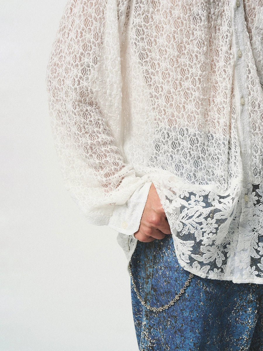 EMPTY REFERENCE Lace Patchwork Long Sleeve Shirt | Face 3 Face