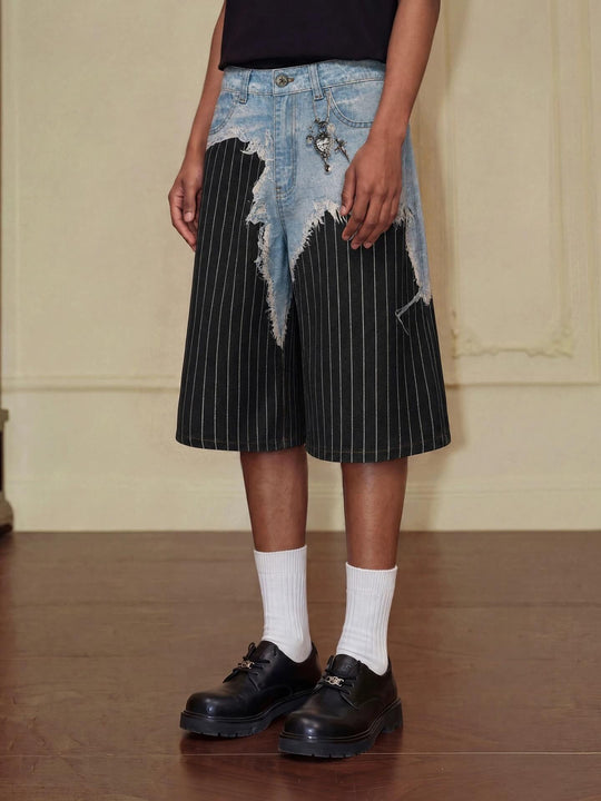YADcrew Denim Stripe 3D Digital Print Shorts | Face 3 Face