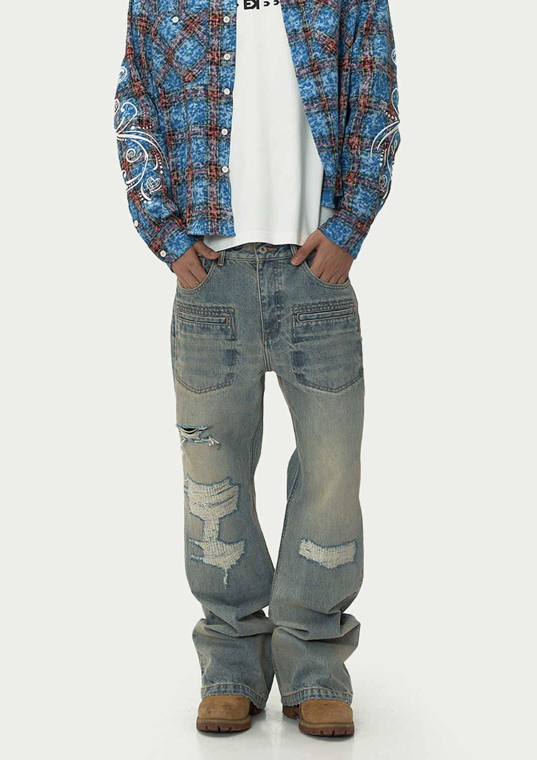 EVILKNIGHT(EK) Washed Distressed Utility Jeans | Face 3 Face