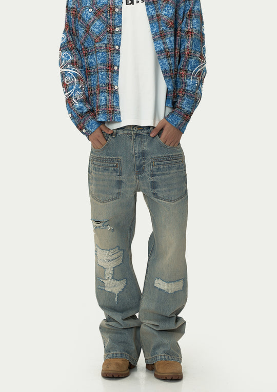 EVILKNIGHT(EK) Washed Distressed Utility Jeans | Face 3 Face