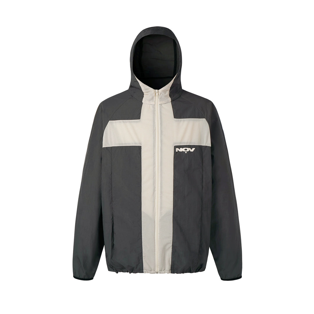 NOVACAM Wrinkled Nylon Mesh-Paneled Hooded Track Jacket | Face 3 Face